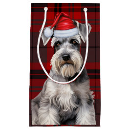 Holiday Schnauzer Dog Holiday Plaid Christmas スモールペーパーバッグ