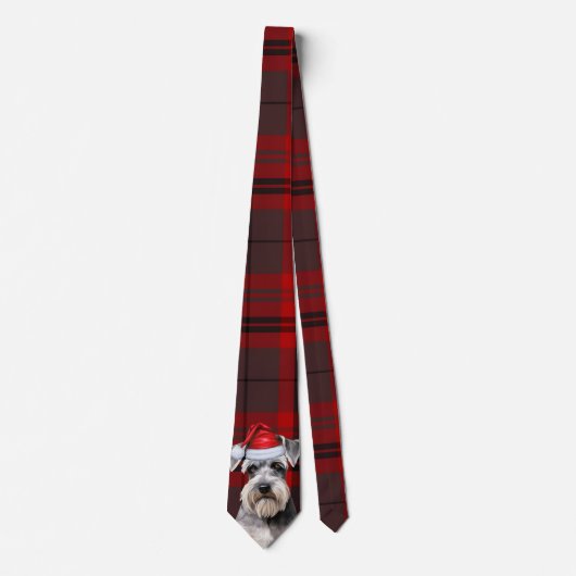 Holiday Schnauzer Dog Red Plaid Christmas ネクタイ (正面)