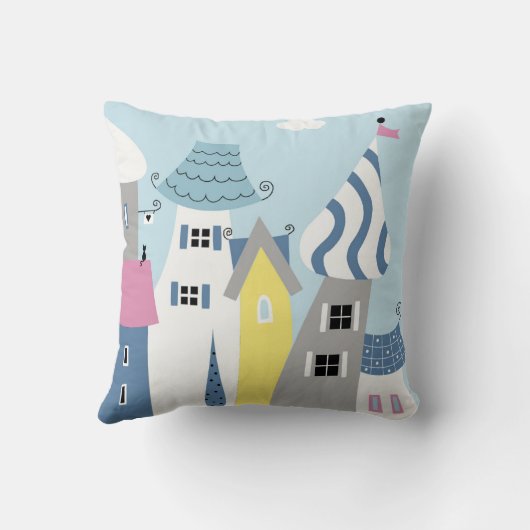 Holiday Seaside Town Buildings Colorful クッション (裏面)