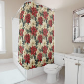 Holiday Shower Curtain Classic Christmas Flowers シャワーカーテン (インサイチュ)
