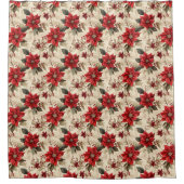 Holiday Shower Curtain with Classic Xmas Flowers シャワーカーテン (正面)