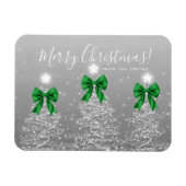 Holiday Silver Christmas Trees Greeting Green マグネット (横)