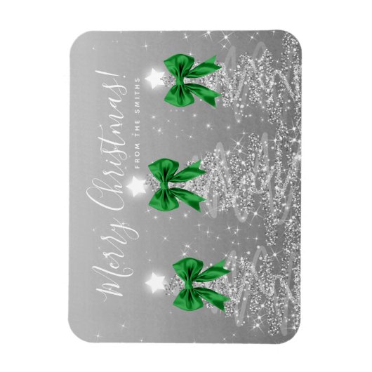 Holiday Silver Christmas Trees Greeting Green マグネット (縦)