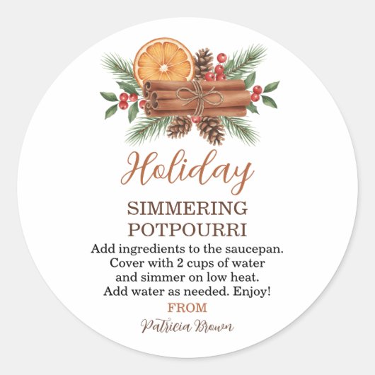 Holiday Simmering Potpourri Personalized ラウンドシール (正面)