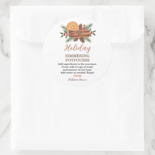 Holiday Simmering Potpourri Personalized ラウンドシール (バッグ)