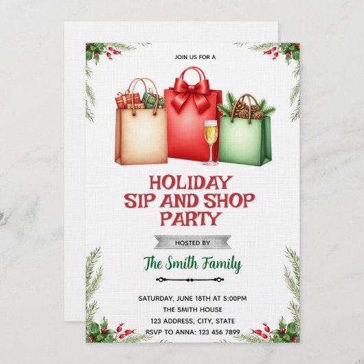 Holiday Sip and Shop Invitation 招待状 (正面/裏面)