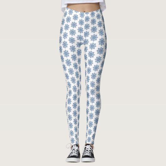 Holiday Snowflake Plaid Pattern Blue Leggings レギンス (正面)