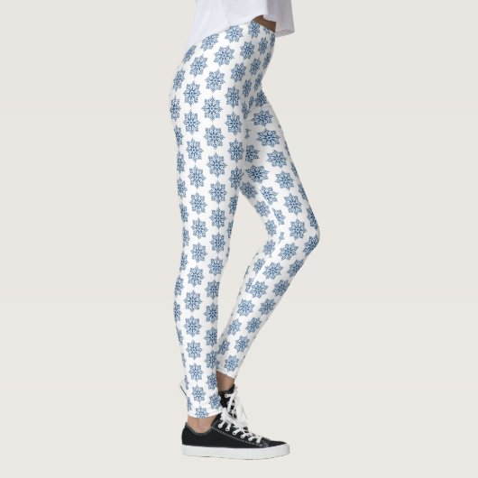 Holiday Snowflake Plaid Pattern Blue Leggings レギンス (右)