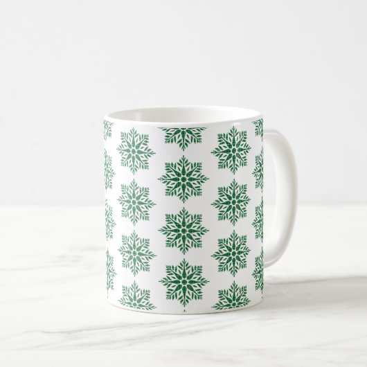 Holiday Snowflake Plaid Pattern Green コーヒーマグカップ (正面右)