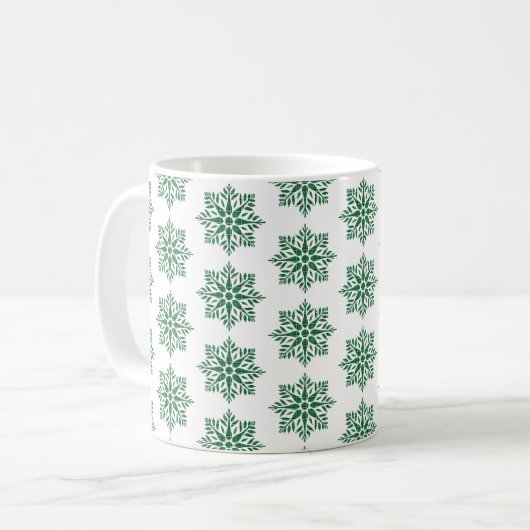 Holiday Snowflake Plaid Pattern Green コーヒーマグカップ (正面左)