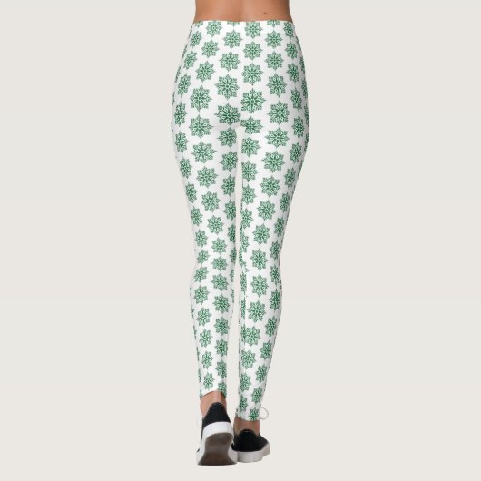Holiday Snowflake Plaid Pattern Green Leggings レギンス (裏面)