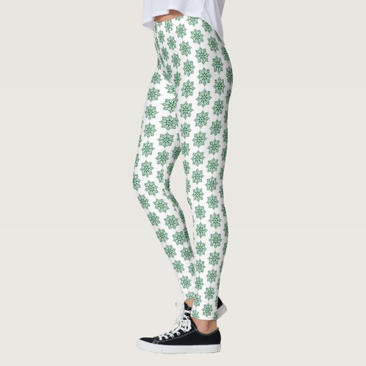 Holiday Snowflake Plaid Pattern Green Leggings レギンス (左)