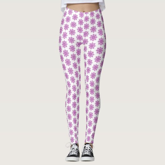 Holiday Snowflake Plaid Pattern Pink Leggings レギンス (正面)