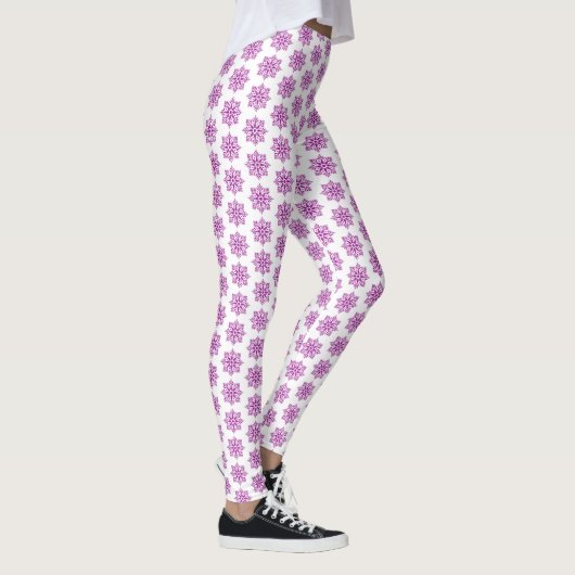Holiday Snowflake Plaid Pattern Pink Leggings レギンス (右)