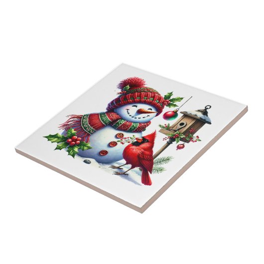 Holiday Snowman Ceramic Tile タイル (側面)