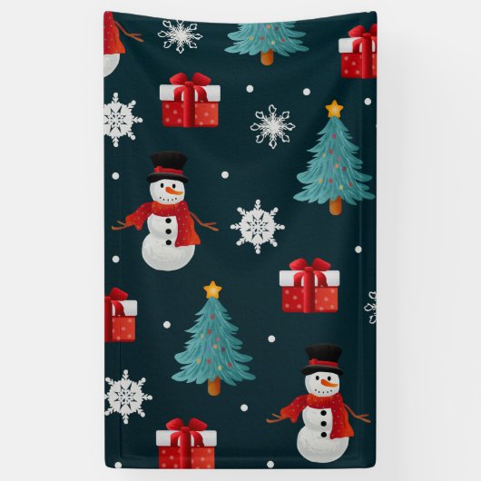 Holiday Snowmen Christmas Trees and Gifts Pattern 横断幕 (縦)