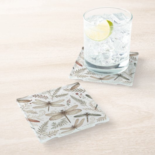 Holiday Spirit Dragonflies ガラスコースター (アングル)