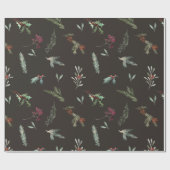 Holiday Spruce & Red Berries Brown Espresso ラッピングペーパー (フラット)