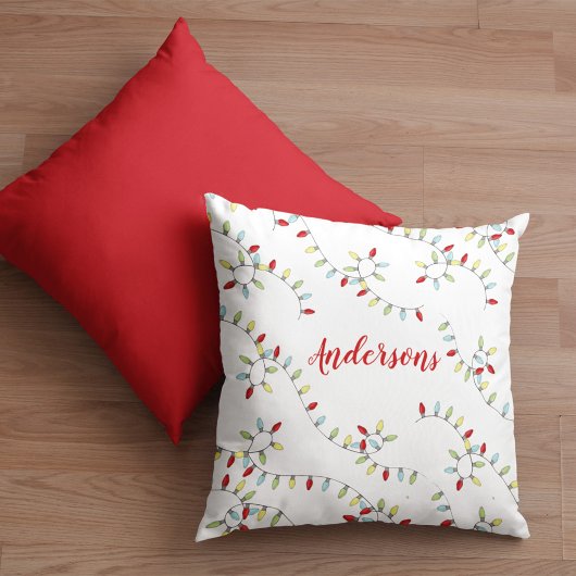 Holiday String Lights Personalized Christmas クッション