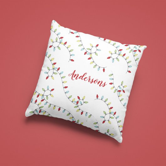 Holiday String Lights Personalized Christmas クッション