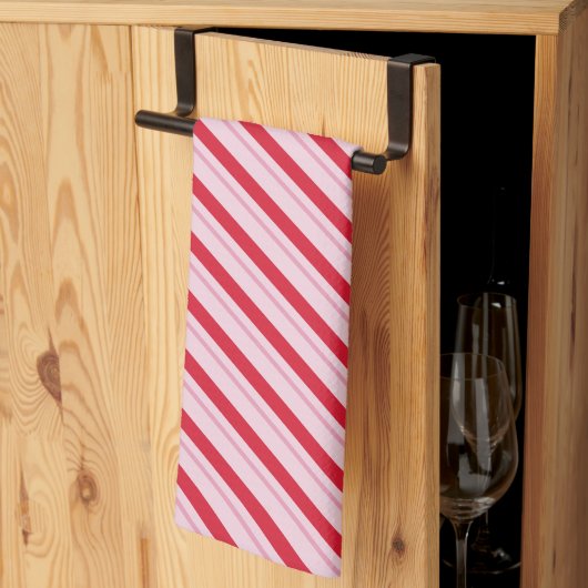 Holiday Stripes Red and Pink Kitchen Towel キッチンタオル (三つ折り)