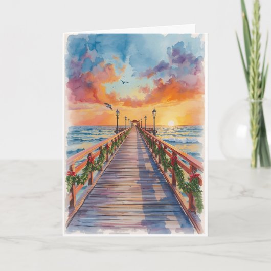 Holiday Sunset by the Sea – Tropical Greeting Card カード (正面)