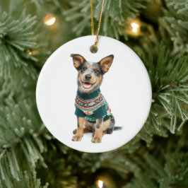 Holiday Sweater Cattle Dog セラミックオーナメント
