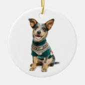 Holiday Sweater Cattle Dog セラミックオーナメント (正面)