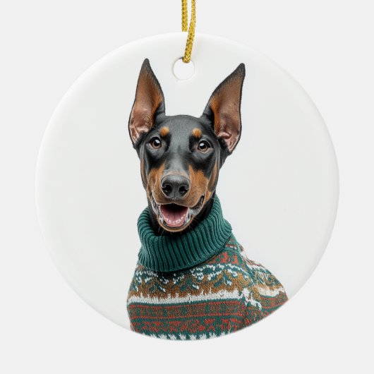 Holiday Sweater Doberman セラミックオーナメント (正面)