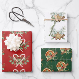 Holiday Sweets Wrapping Paper Flat Sheet Set of 3 ラッピングペーパーシート