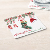 Holiday Teddy Bear Design スクエアペーパーコースター (アングル)