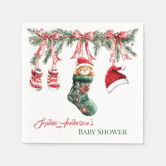 Holiday Teddy Bear Design スタンダードカクテルナプキン (正面)