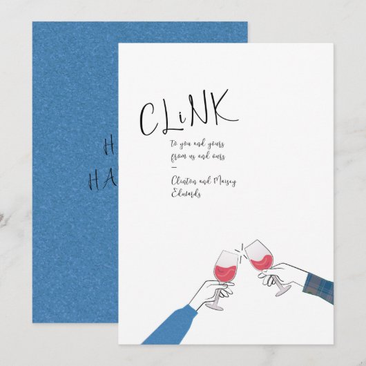 Holiday Toast カード – ワイングラスで乾杯「Clink」 (正面/裏面)