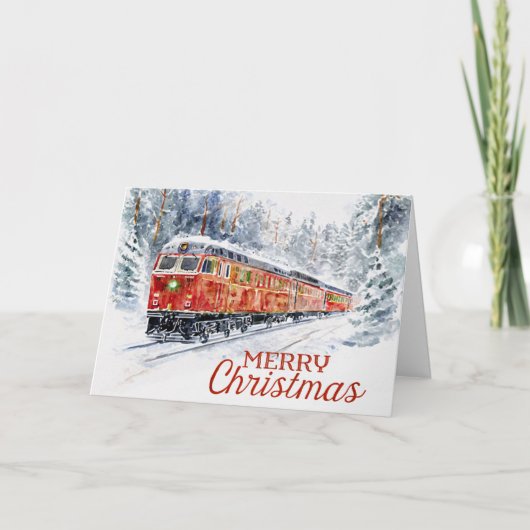 Holiday Train Through Snowy Woods Christmas Card シーズンカード (正面)
