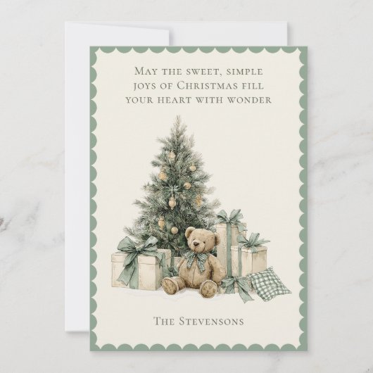 Holiday Tree Presents Teddy Bear Rustic Christmas シーズンカード (正面)