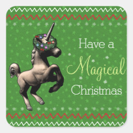 Holiday Unicorn "Magic Christmas" （緑） スクエアシール