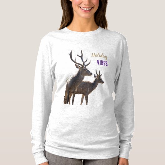 Holiday Vibes Deers Long Sleeves Top Tシャツ (正面)