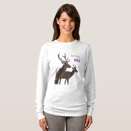 Holiday Vibes Deers Long Sleeves Top Tシャツ (正面フル)