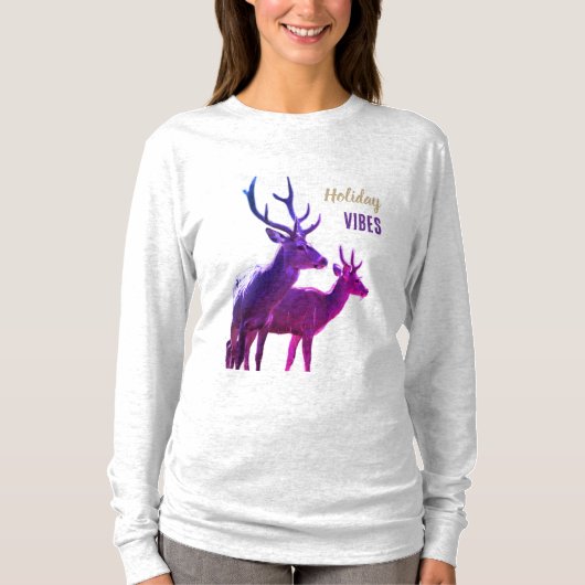 Holiday Vibes Deers Long Sleeves Top Tシャツ (正面)