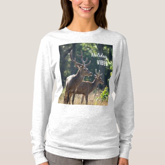 Holiday Vibes Deers Long Sleeves Top Tシャツ (正面)