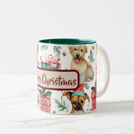 Holiday Watercolor Puppies Pattern Coffee Mug ツートーンマグカップ (正面右)