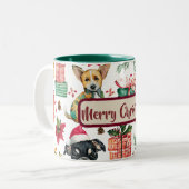 Holiday Watercolor Puppies Pattern Coffee Mug ツートーンマグカップ (正面左)