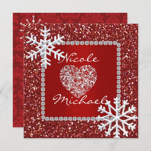 Holiday Wedding Invitation with SNOWFLAKES 招待状 (正面/裏面)