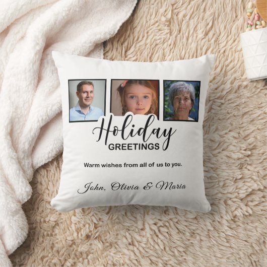 Holiday White 3 Photo Glitter Effect Christmas クッション (ブランケット)