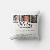 Holiday White 3 Photo Glitter Effect Christmas クッション (正面)