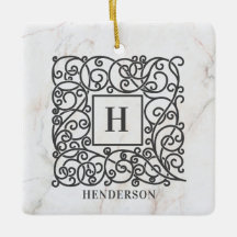 Holiday White Marble Monogram Family Name