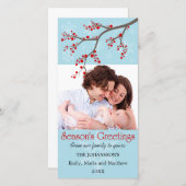 Holiday Winter Berry and Snowflakesフォトカード シーズンカード (正面/裏面)