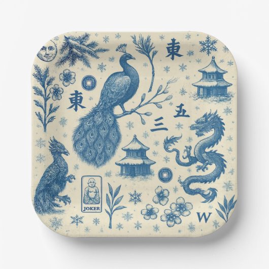 Holiday Winter Scene Mahjong Plates ペーパープレート (正面)