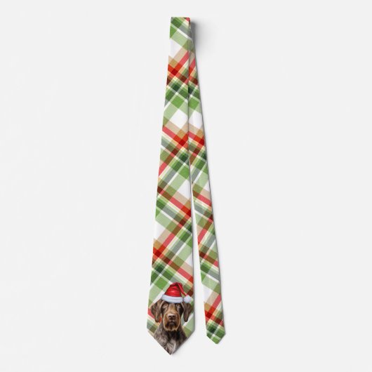 Holiday Wirehaired Pointer Dog Plaid Christmas ネクタイ (正面)