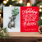 Holiday WishesとMistletoeのキスペット犬の写真 シーズンカード